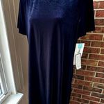 Elegant Navy Midi Velvet Dress Crystal Collar Holiday Travel Evening Outfit Vtg Blue Size 16 Photo 12
