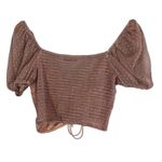 O. Vianca Crop Top Womens S Pink Polka Dot Mesh Lace Up Smocked Puff Sleeve Photo 2