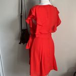 Socialite New Lady’s Red Ruffle Sleeve Chiffon V-Neck Dress Photo 4