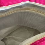 Straw Fabric Tan Pink Tote Bag Beach Picnic Photo 3