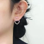 Sparkling Glass Accents Pink Bow & Heart Dangle Earrings Photo 2