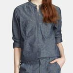 Vince . Patch Pocket Shirt Blue Rinse Button down Chambray Mandarin Collar XS Photo 0