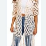 House of Harlow 1960 bohemian Ivory crochet cardigan Kimono fringe festival Size M Photo 0