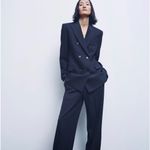 ZARA  Bloggers Fav Navy Blue Tailored Double Breasted Lapel Collar Blazer Zs S Photo 5