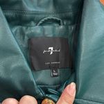 7 For All Mankind  Womens Faux Leather Gold Button Up Crop Jacket Green Size L Photo 1