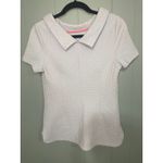 Boden Textured Knit Top Short Sleeve Collared Light Blue, Size 6 Blue Photo 1