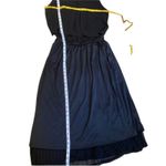 Gracia Black Cocktail Dress Medium Minimalist Cutout Pleated Sheer LBD Adjustable Photo 11