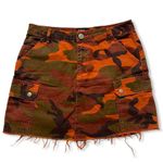 BDG Urban Outfitters Overdyed Orange Camo Print Raw Edge Mini Skirt S Photo 3