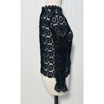 None Boho Open Knit Crochet Floral Lace Top Long Sleeves High Neck Black Size Large Photo 5