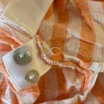 Tahari  Orange & White Striped Button-Down Shirt Long Sleeve Linen Blend Size L Photo 7