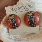 Two Sisters Vintage  Wood Post Earrings Photo 0