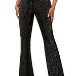 SOLY HUX Metallic Sequin Tie Front Elastic Waist Flare Leg Bottom Disco Pants XL Black Photo 0