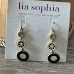 Lia Sophia Dapple Circle Dangle Vintage Earrings Gold Tone W Black Crystals Photo 5