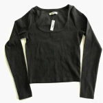 Madewell Square Neck Long Sleeve Crop Tee in Sleekhold Black XS NWT Photo 1