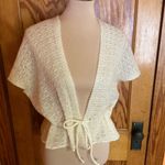 Vintage Cream Crochet Knit Tie Front Cover Up | 70s Boho Sheer cardigan Photo 9