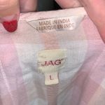 Jag jeans Jag pink & blue plaid tassel hems keyhole long sleeve top Photo 6