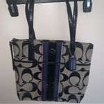 Coach Signature Handbag with Navy Stripe 13x10x4 inches Photo 2