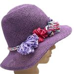 Inverni Hat Purple Raffia Flower Trim Sun Beach Garden Party Floppy Italy Photo 0