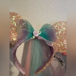 Disney Parks White Sequin Iridescent Rainbow Pastel Fairy Headband Minnie Ears Photo 2
