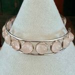 Sterling Silver Adjustable Rose Quartz Cabochon Cuff Bracelet Pink Photo 3