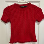 Ralph Lauren  Vibrant Red Cable Knit Sweater Small with raw edge on bottom Photo 0