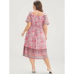 Bloomchic  Bandana Print Square Neck Pocket Ruffles Shirred Dress Pink 12 Photo 1