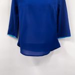 Anthropologie Criss Cross Chiffon Round Neck Solid Flowy Blouse Top Shirt Blue Contrasting Photo 3