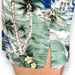 Vintage Kauaiana Top Green Blue Tropical Palm Print Flower Detail Short Sleeve Photo 3