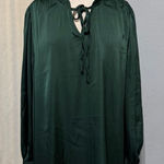 BLOOMCHIC Women Dark Green Textured Tie Neck Long Sleeve Peasant Blouse Sz 18 Photo 0