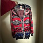 Farm Rio  Navy Mixed Print Knit Cardigan Sz Small‎ Oversized Dopamine Teacher Photo 3