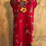 Erika Vintage  Linen Blend Sleeveless Red Floral Dress Sz  L Photo 0