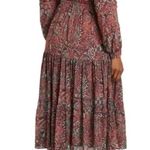 NICHOLAS Eleanor Cross Neck Keyhole Gathered Printed Midi Dress SZ 10 NEW *FLAW‎ Red Photo 1