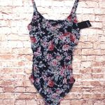 Free Press Ruched Mesh Bodysuit Black Ruby Floral Photo 2