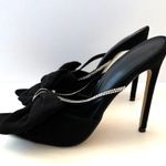 Black Heels Satin Rhinestone Bedazzled Bow Size 39 Open Toe Wedding Holiday Shoe Photo 5