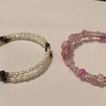 Lot Of 2 Women’s Stretchy / Spiral Costume Beaded Bead Bracelets Pink / White Photo 0