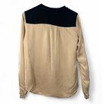 Theory  | M | Top Blouse Shirt Pure 100% Silk Tan Black Button Up Down Women Photo 2