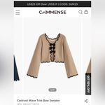 Commense Contrast Wave Trim Bow Sweater in Tan & Black Photo 3