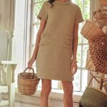 NWT Tuckernuck Short Sleeve Tweed Jackie Shift Mini Dress Croissant Women Size L Tan Size L Photo 0