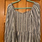 Outfitters AEO Blue White Stripe Smocked 3/4 Sleeve Top Medium Photo 1