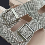 Wild Diva Nude Rhinestone Embellished Chunky Slides Photo 3