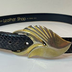 Vintage Leather Shop Women’s Dark Brown Designer Belt with Gold Buckle Size M Black Size M Photo 0