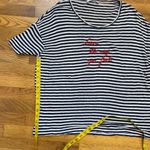 Gerard Darel Womens 2 Black White Striped Red Print Linen Short Sleeve T Photo 4