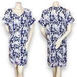 Bobeau Studio B by Dress Tie-Dye Blue White Shift Size Large Short Sleeve Rayon Photo 2