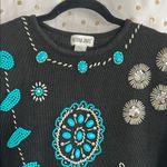 Victoria Jones  Woman Black Sweater with Turquoise and Silver Embellishments Photo 3