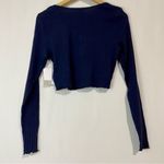 BP . Women’s Scoop Neck Waffle Knit Cropped Henley Long Sleeve Navy Size Med NWT Photo 5