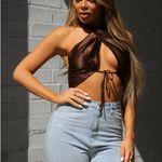 Samunsboutique NWT SATIN HALTER CROP TOP IN BROWN Photo 0