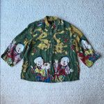 Citron Santa Monica Dragon Lotus Asian Printed Silk Shirt Olive Green Large Photo 1