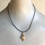 Unbranded Gold Tone Pendant Taupe Stone Waxed Black Cord Pendant Necklace Photo 7