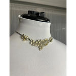 Vintage Crystal Rhinestone Flower & Leaf Choker Necklace Art Deco Bridal Gold Photo 3