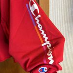 Champion  New With Tags Slightly Cropped Raw Hem Red Hoodie Sweatshirt Photo 3